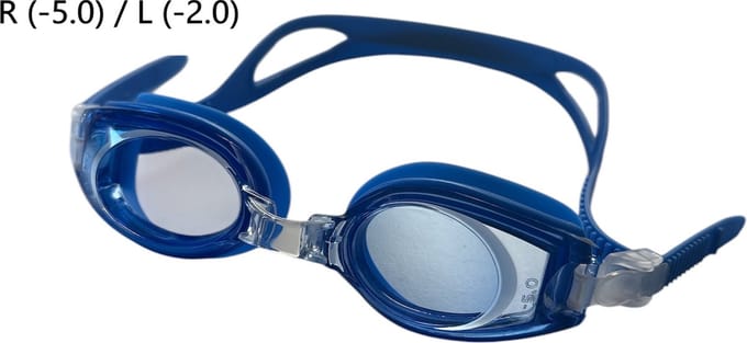 Kinderzwembril op sterkte - R (-5.0) / L (-2.0) - Blauw