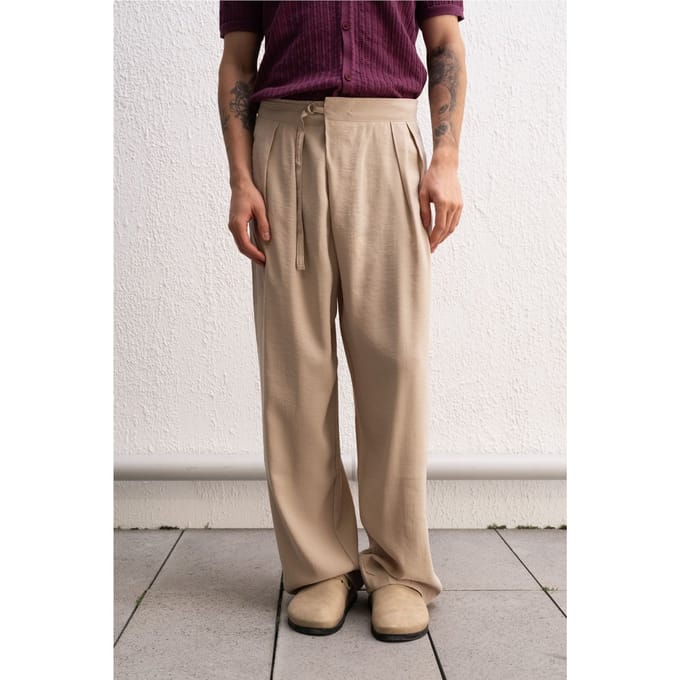 Heren hoge taille wijde been gebreide broek