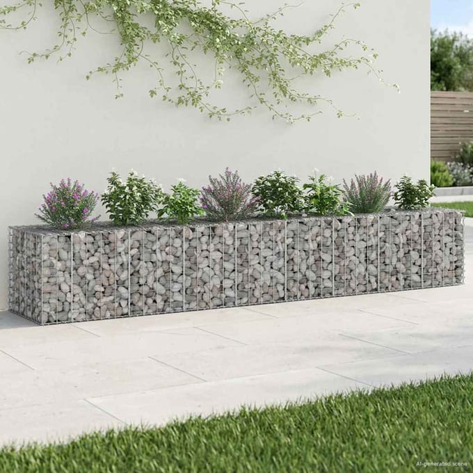 vidaXL - Gabion - verhoogd - bed - 2 - st - 340 - x - 60 - x - 55 - cm - Gegalvaniseerd - staal