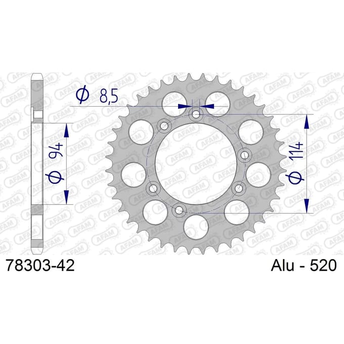 Aluminium tandwiel achter Afam 520 42 dents