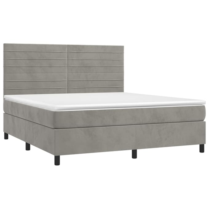 vidaXL - Boxspring - met - matras - en - LED - fluweel - lichtgrijs - 160x200 - cm