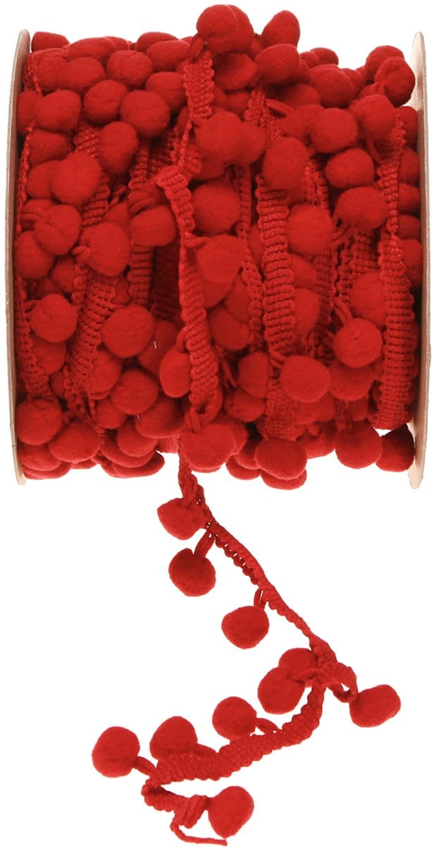 Decoratief lint met pompons Pom Pom lint Rood 20mm 15m