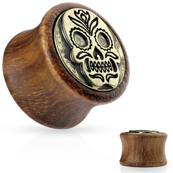 8 mm Double-flared plug antiek skull lover ©LMPiercings