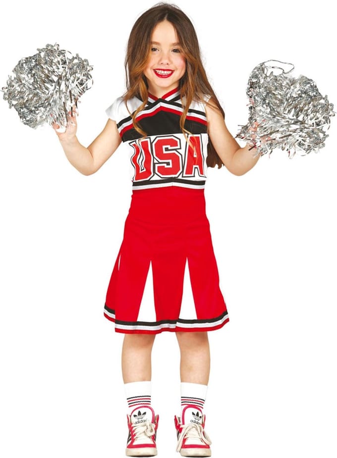 Fiestas Guirca - Cheerleader Rood - 5-6 jaar - Carnavalskleding - Carnaval - carnavalskleding 2027 - Carnaval kostuum