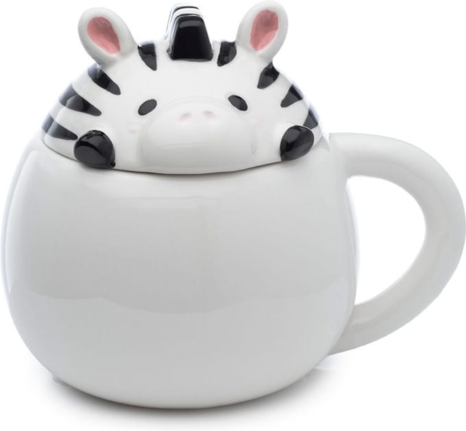 Beker/Mok - Zebra Aroramals - Gevormde Deksel - Zwart/Wit - Dolomiet Keramiek - 450ml