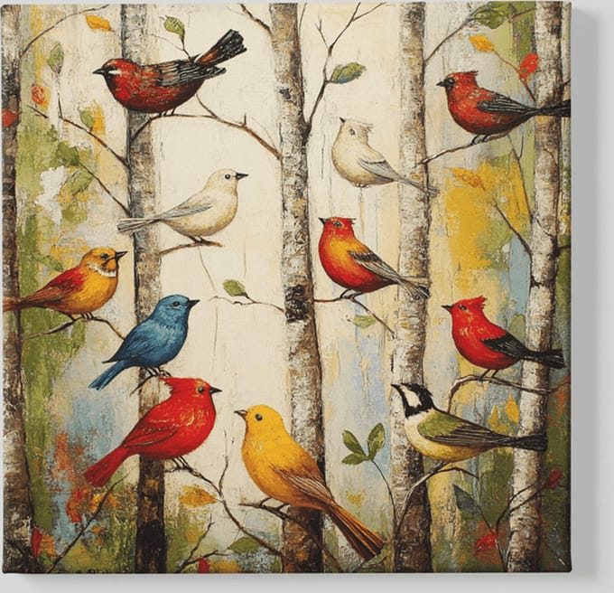 Vierkant Canvas Schilderij - Vogels - 60x60x2 cm