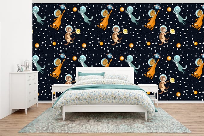 Behang - Fotobehang Planeten - Hond - Patroon - Breedte 395 cm x hoogte 220 cm
