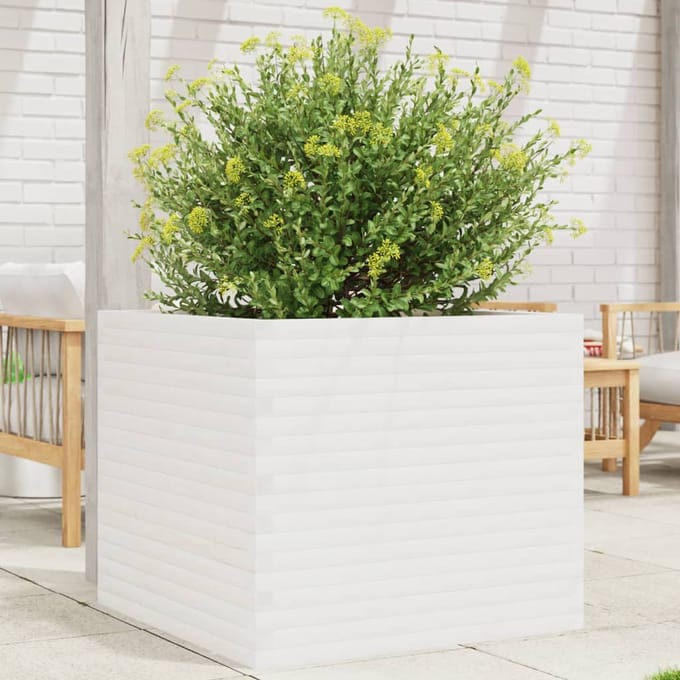 vidaXL - Plantenbak - 80x80x68,5 - cm - massief - grenenhout - wit