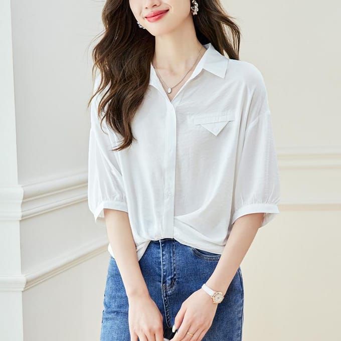 Haut Manches Cinq Points avec Revers Blanc pour l'Été Style Mis à Jour Sensation Haut de Gamme Coupe Ample et Polyvalent XXL blanc