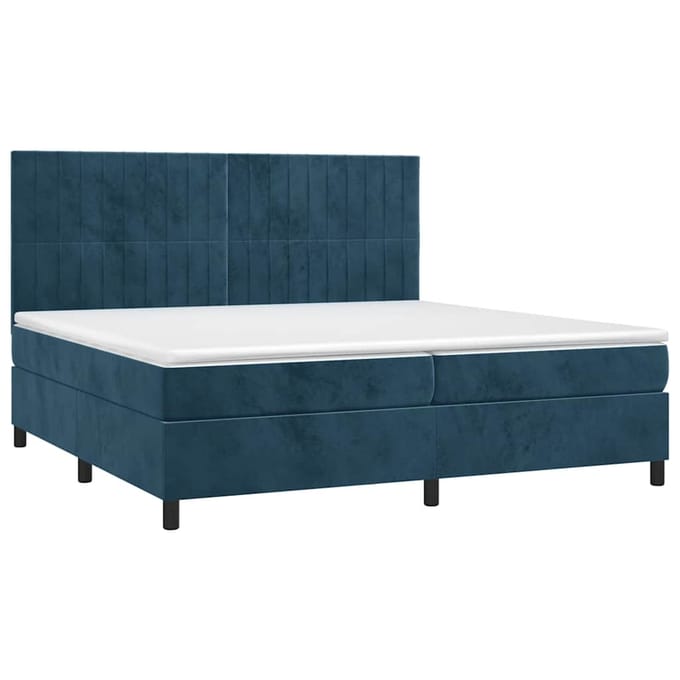 vidaXL - Boxspring - met - matras - en - LED - fluweel - donkerblauw - 200x200 - cm