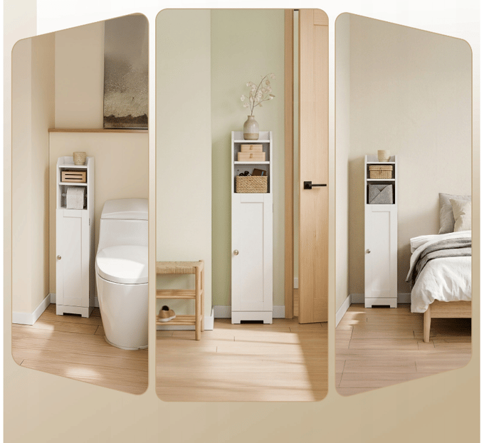 SoBuy Witte Toiletrolhouder Met Kastje – 20 x 18 x 95 cm – Smalle Badkamerkast Van MDF