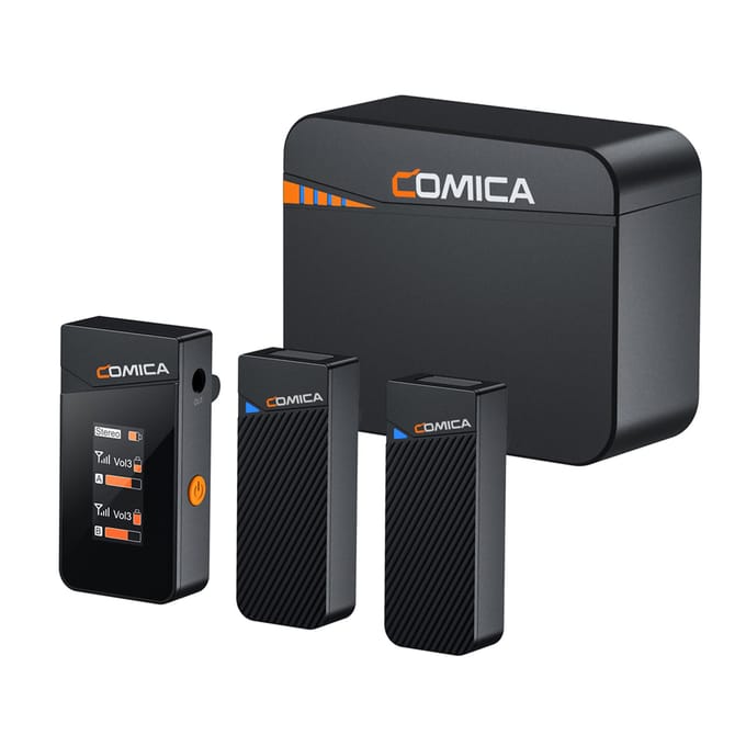 COMICA Vimo C3 draadloos microfoonsysteem met 1 ontvanger en 2 microfoons 200M zendbereik 4 with a charging case zwart
