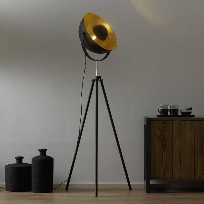 Globo Driepotige vloerlamp Lenn, zwart-goud