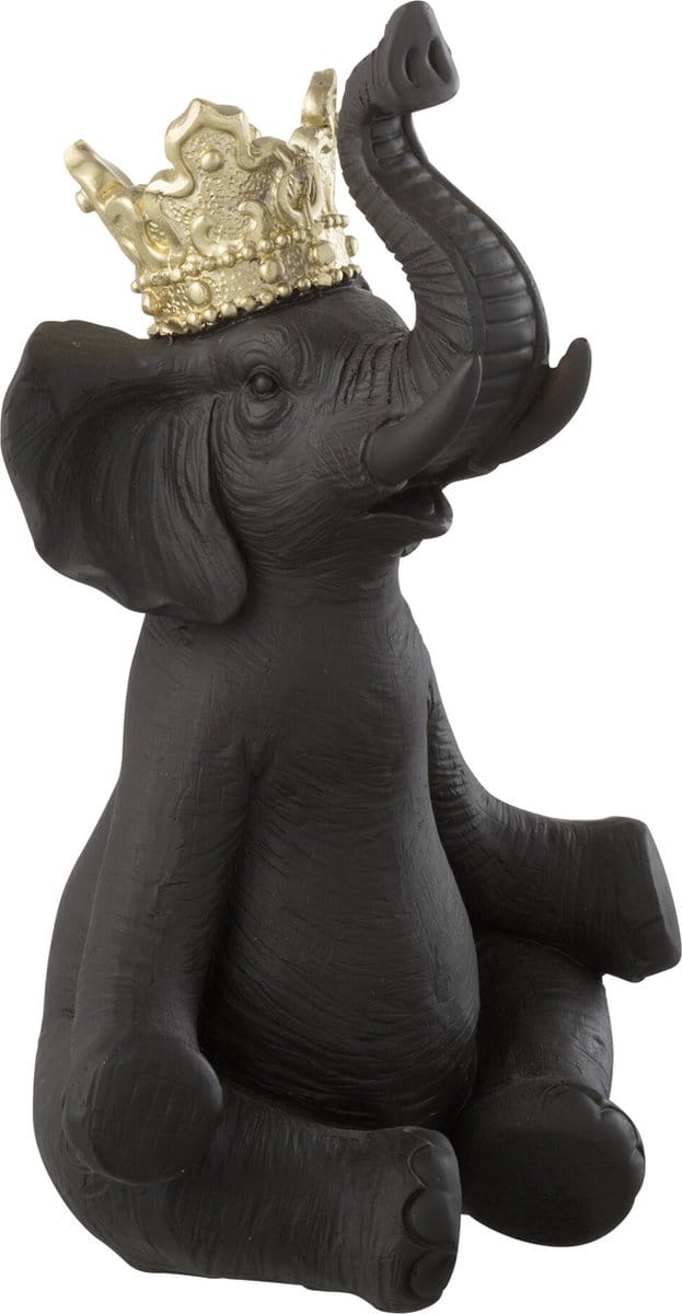 J-Line decoratie Olifant Kroon - polyresin - zwart/goud - large