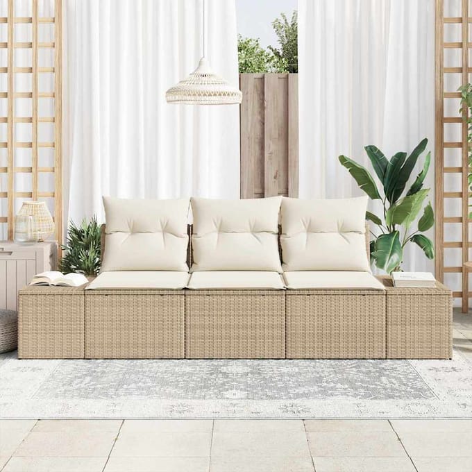 vidaXL - Tuinbank - Set - 3 - st - Beige - en - Crème - poly - rattan