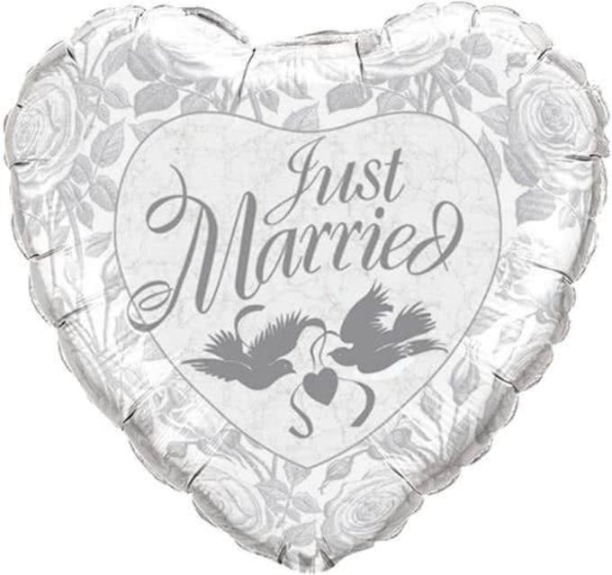 Qualatex - Folieballon - Supershape - Hart - Just married - Wit - Zonder vulling - 91cm