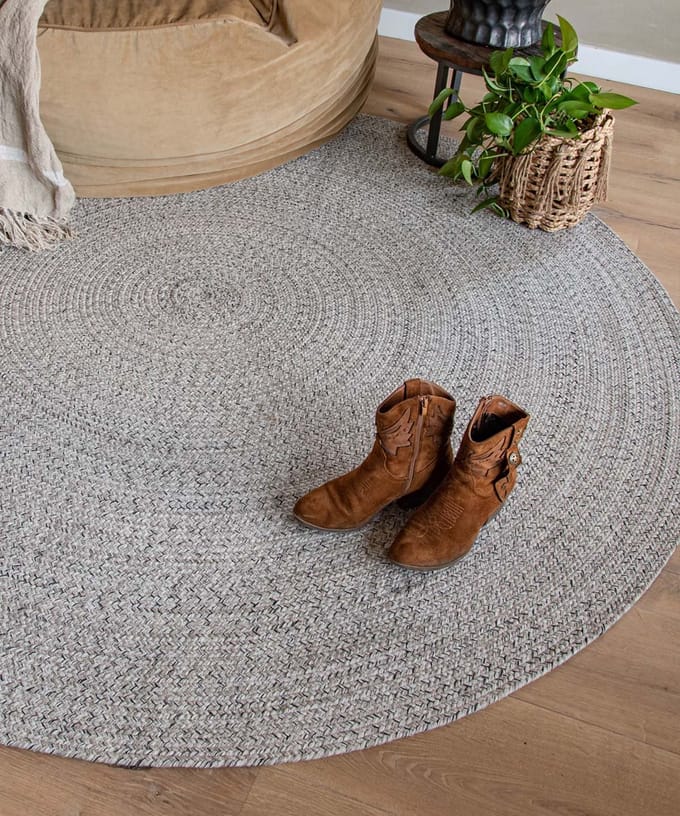 Rond vloerkleed katoen - Joy beige/wit 200