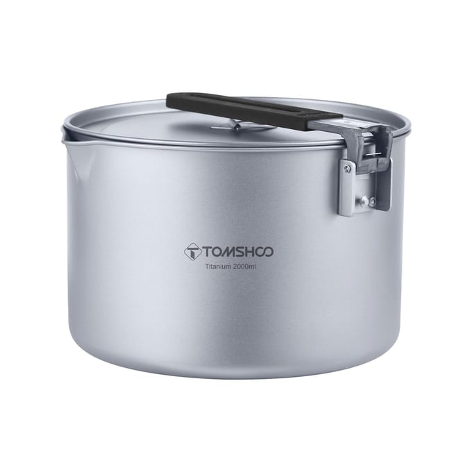 TOMSHOO Draagbare 2L Camping Soeppan met Deksel Opvouwbare Handgreep Buiten Titanium Kookpan 2L zilver
