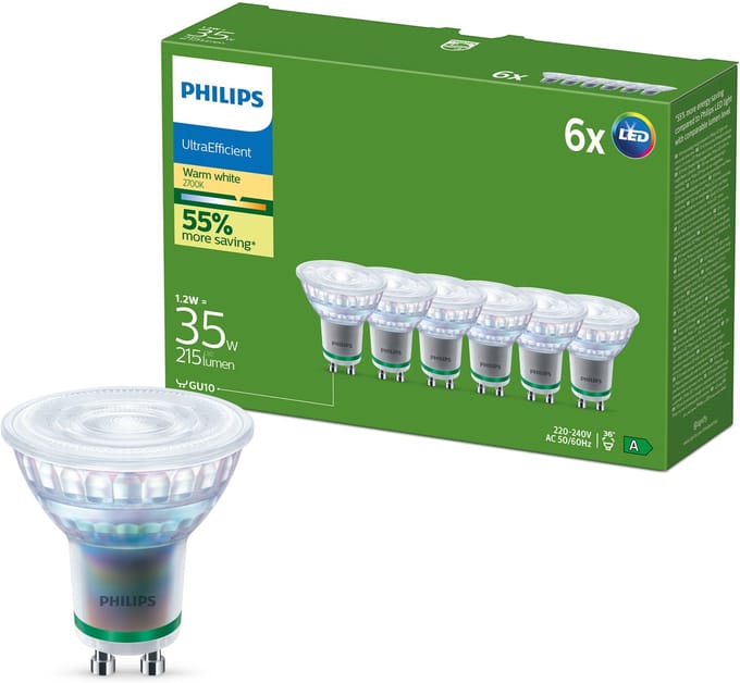 Philips LED spot Ultra Efficient 1,2W/827 (35W) 36° 6-pack GU10