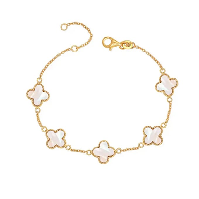 Damesarmband Klavertje Vier Moerbeikip Goud Sterling Zilver 925 BIPU024
