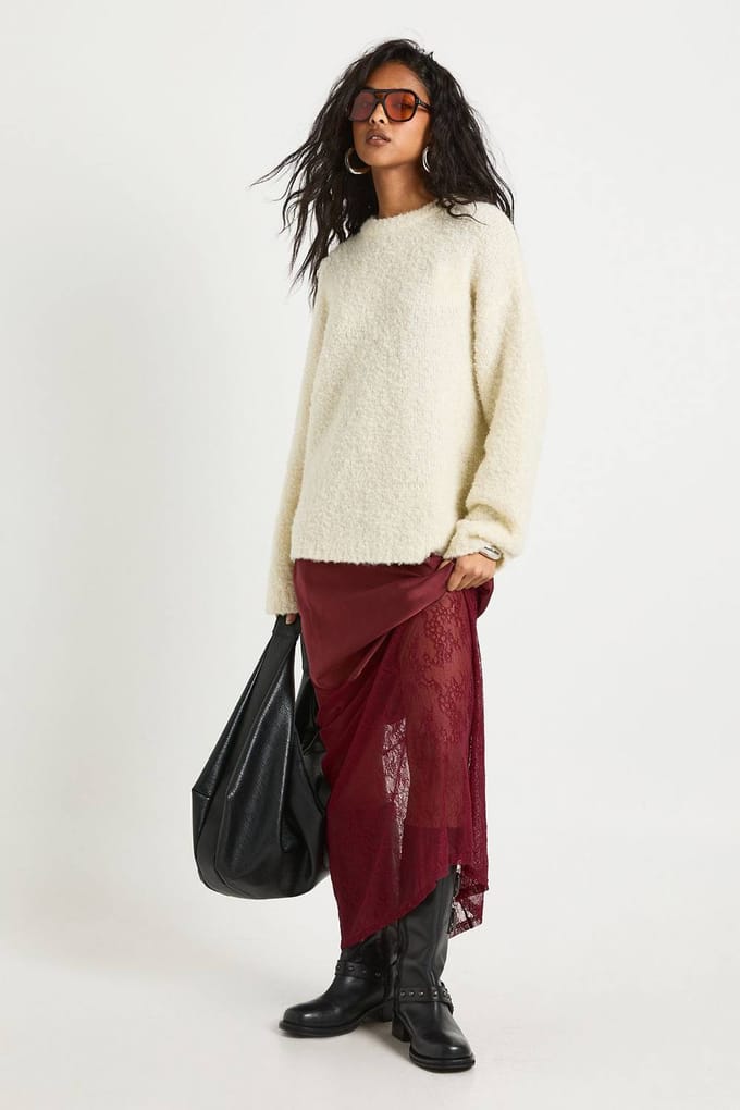 boohoo Dames Ronde Hals Boucle Trui | Creme | Maat: Medium