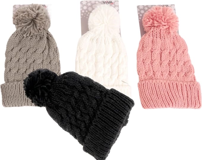Muts gebreide muts met kabelpatroon en bobble keuze uit 4 kleuren