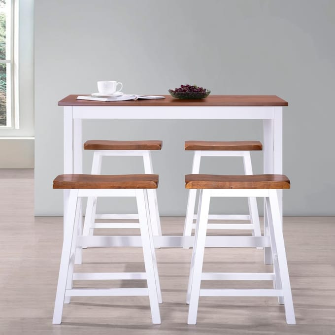 vidaXL - Bartafel- - en - krukkenset - massief - hout - 5-delig