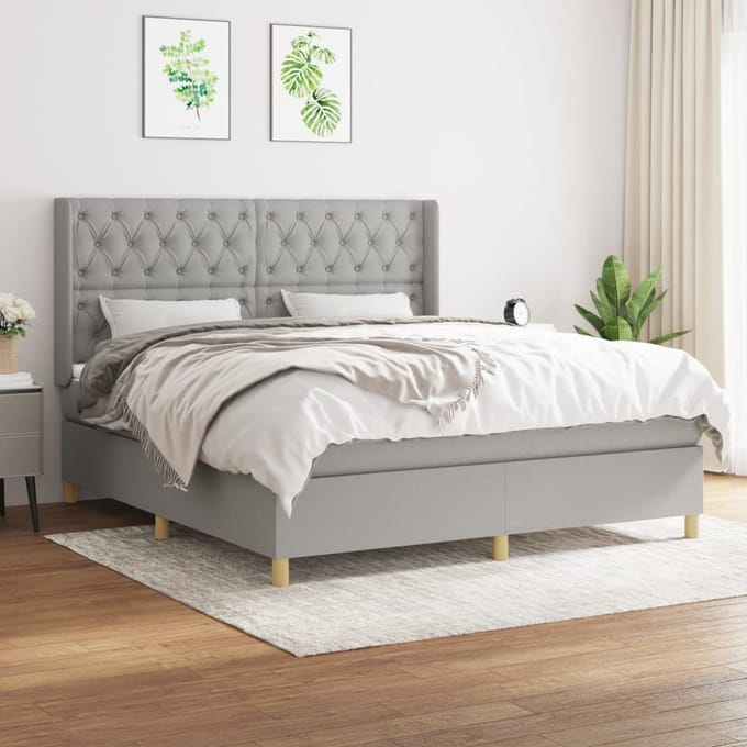 vidaXL - Boxspring - met - matras - stof - lichtgrijs - 160x200 - cm