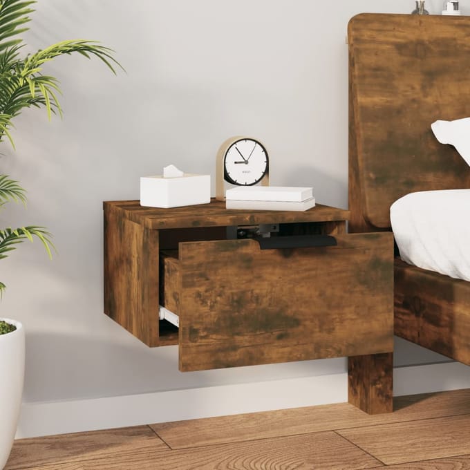 vidaXL - Nachtkastje - wandgemonteerd - 34x30x20 - cm - gerookt - eikenkleurig