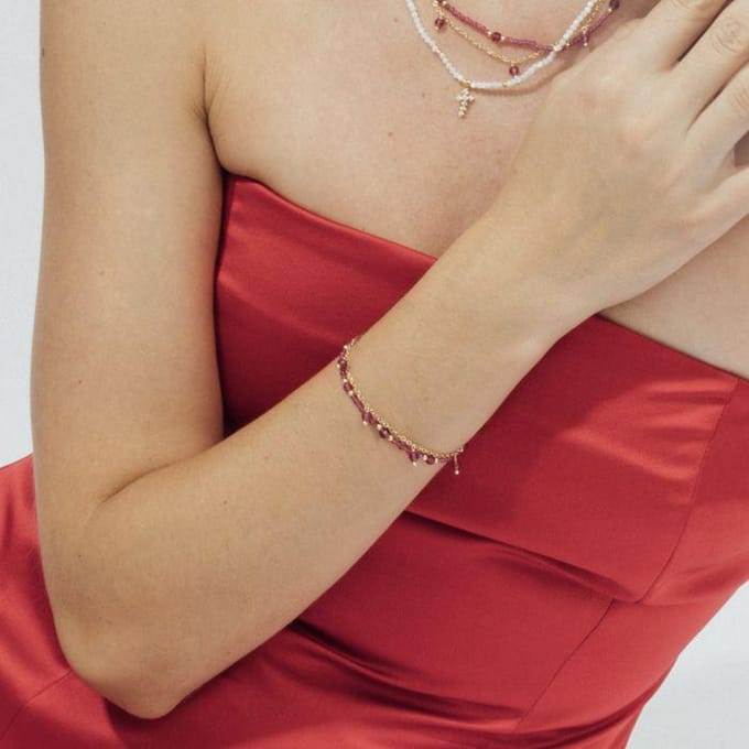 Luxenter Armband van roze kristal met 18-karaats geelgouden afwerking - Aira