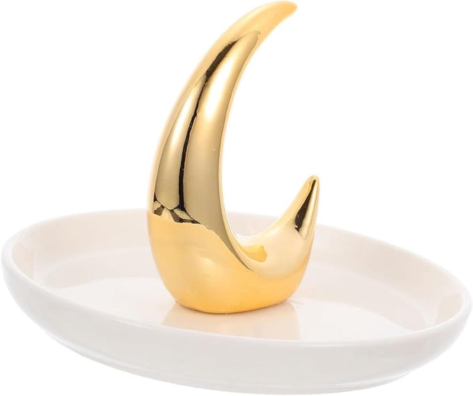 Juwelendoosje Rond - Opbergbakje Decoratie - Sieraden Opbergen - Creatief Maan Design - 258 Gram - Wit