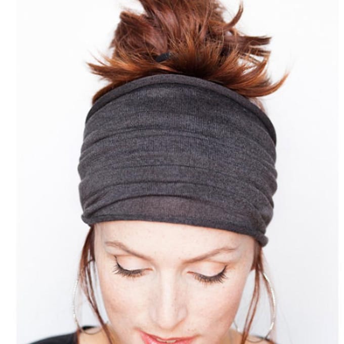 Doux femmes élastique extensible en cours d'exécution large bandeau tête enveloppement Yoga bandeau Turban LYD gris
