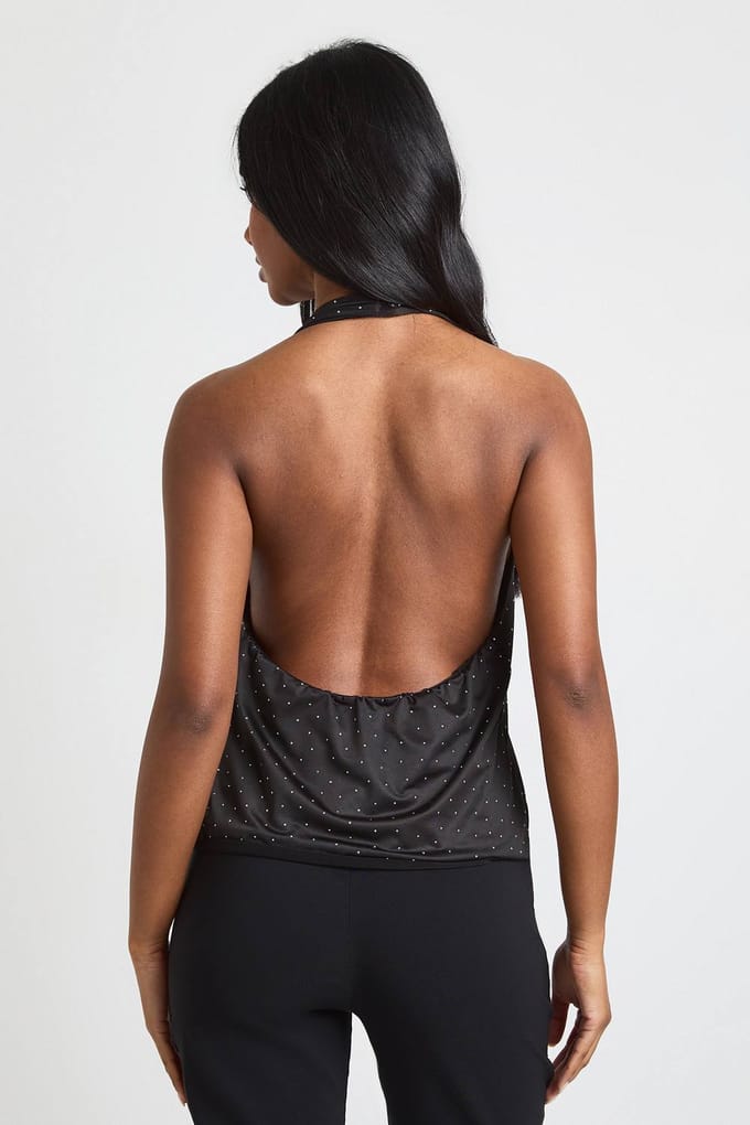 boohoo Dames Hotfix Slinky Halter Cowl Top | Black | Maat: 10
