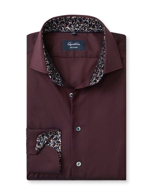 OLYMP Signature Overhemd, Tailored Fit, Signature Kent, Bordeauxrood