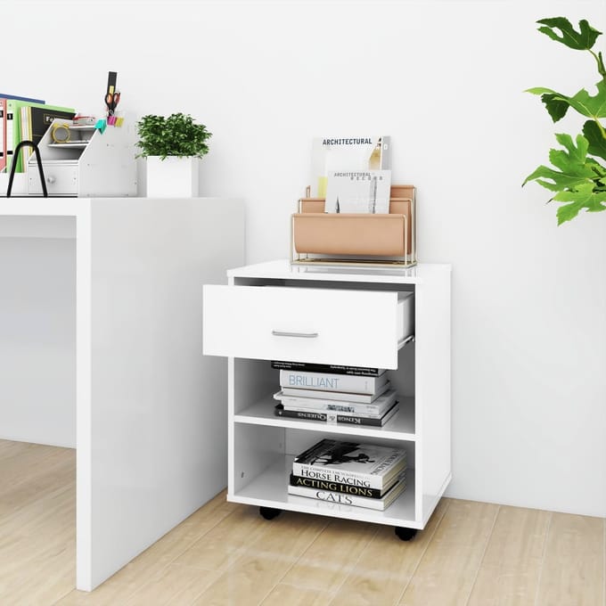 vidaXL - Rolkast - 46x36x59 - cm - bewerkt - hout - hoogglans - wit