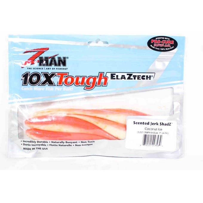 Zman Soft Lure Jerk ShadZ Geparfumeerd 7 Inch 4/Pack Coconut Ice Glow (3489) white