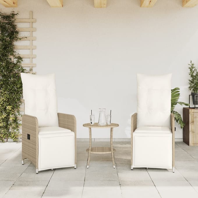 vidaXL - Tuinstoelen - 2 - st - verstelbaar - met - tafel - poly - rattan - beige