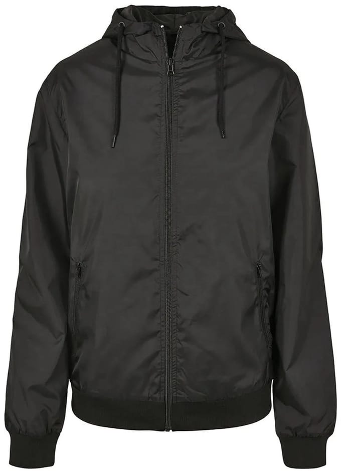 Build Your Brand - Windrunner Dames Hoodie met Rits - Black/Black maat XL