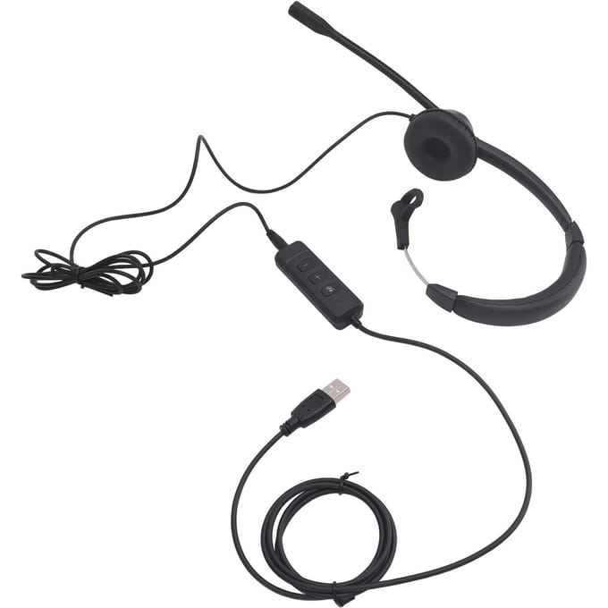 Telefoonheadset Zwart Bekabeld met Ruisonderdrukkende Microfoon USB Enkeloorsheadset met USB naar
