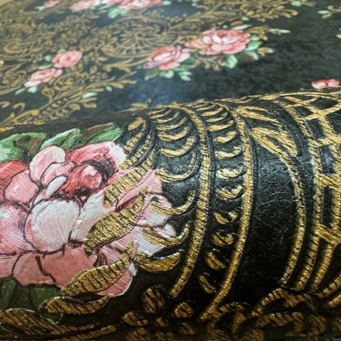 Bloemen behang rose zwart goud 340751