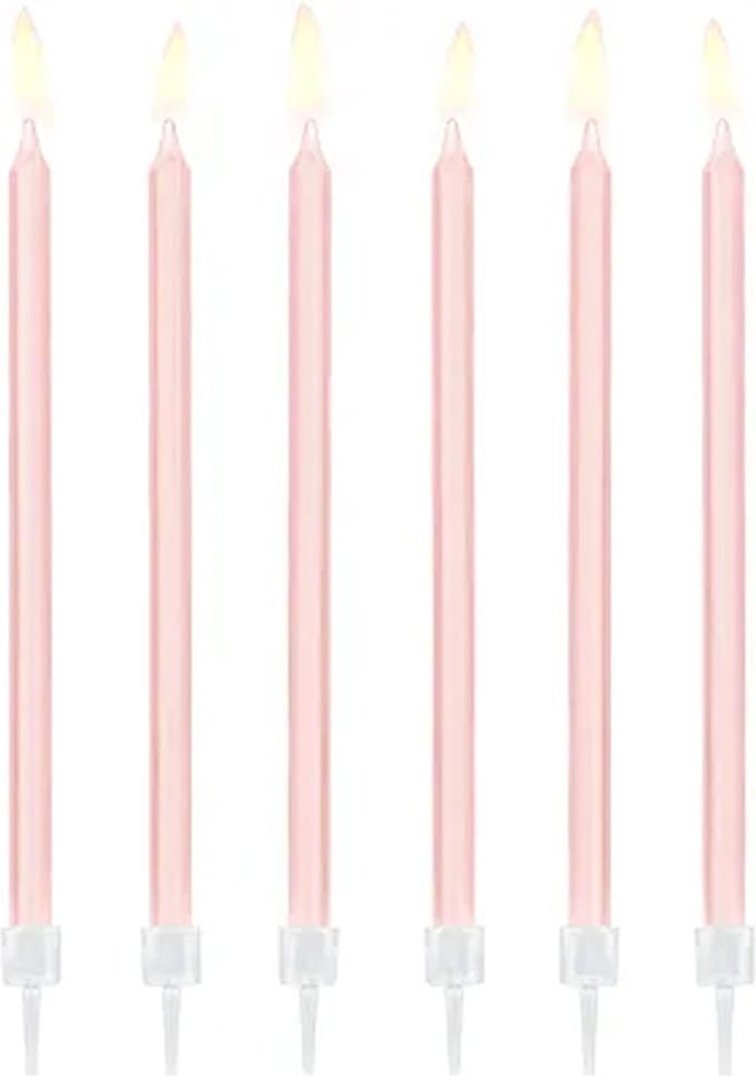 PartyDeco - Verjaardagskaarsjes licht roze (12 stuks)