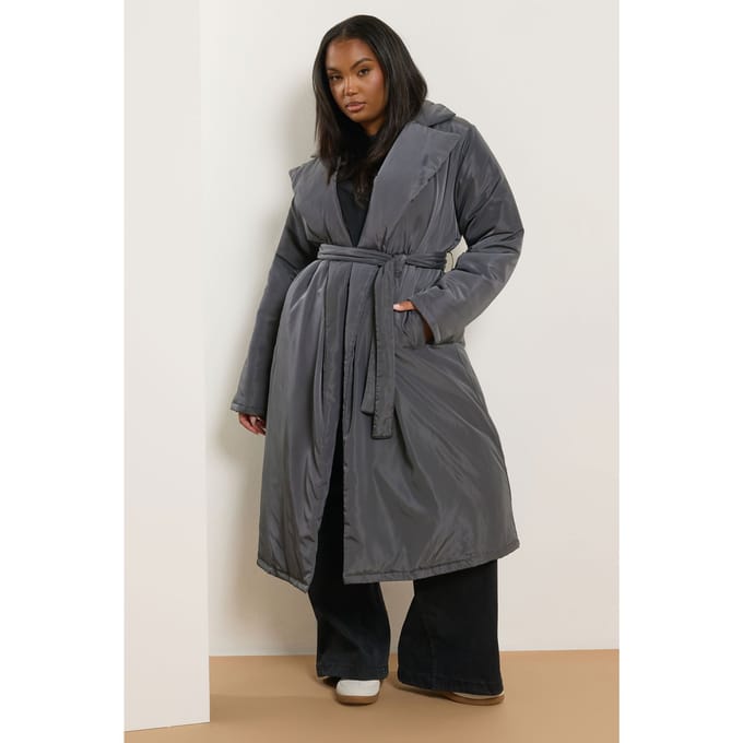 Yours Zwarte Lange Gewatteerde Jas Size 42