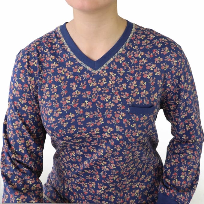 Tenderness Dames Pyjama - Lange Mouwen - V Hals - Blauw - Maat L