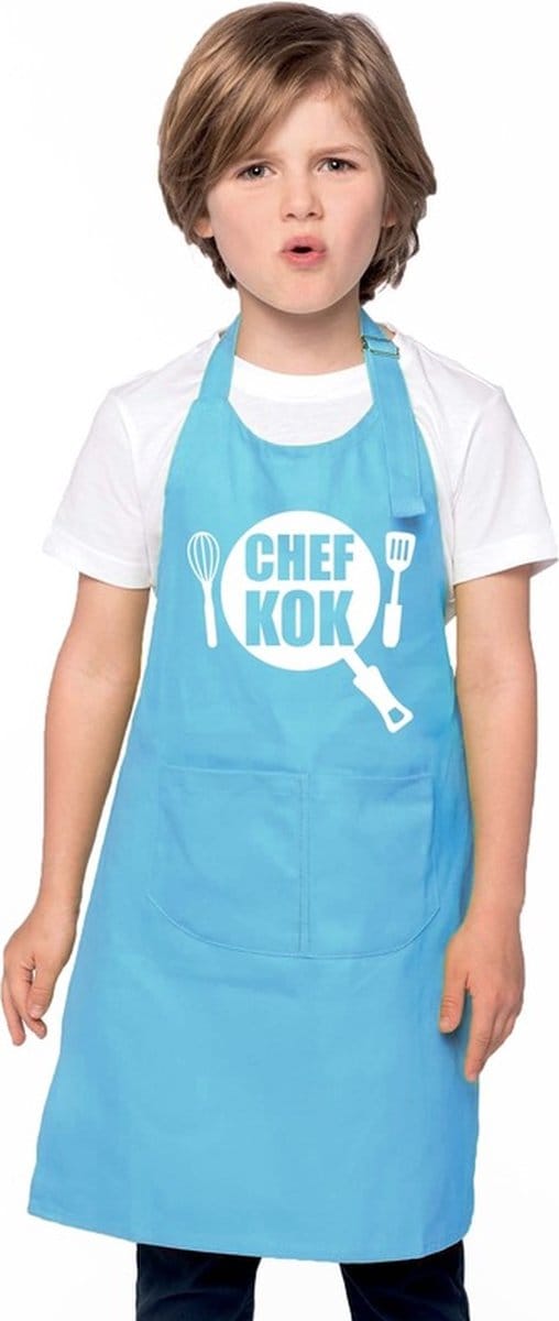 Chef kok keukenschort - blauw - voor kinderen - polyester - one size - koken - bbq - hulp