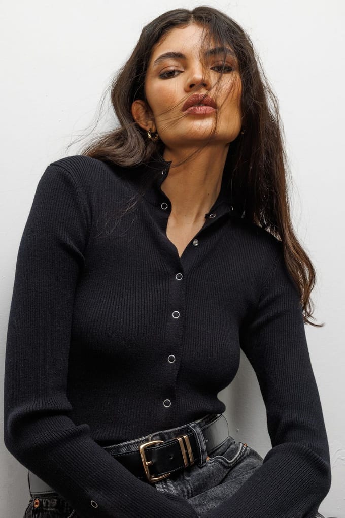 Slank Fit Halve Coltrui Cardigan met Knoopsluiting