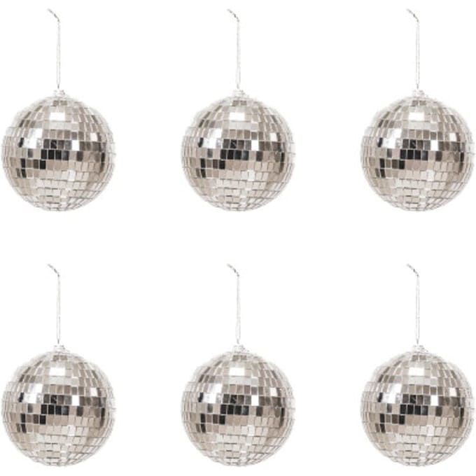 Housevitamin Kerstversiering - Kersthanger - Discobal - Foam - Set van 6 - Zilver - 6x6x6cm