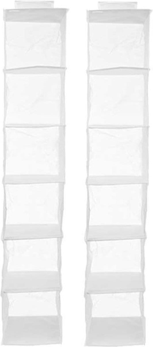 Kipit Kledingkast organizer - 2x - 6 vaks - wit - 25 x 25 x 138 cm - ruimtebesparend/hangend