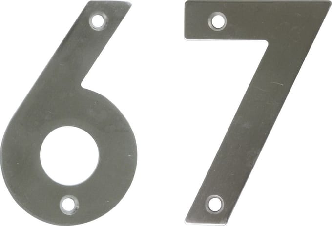 AMIG Huisnummer 67 - massief Inox RVS - 10cm - incl. bijpassende schroeven - zilver