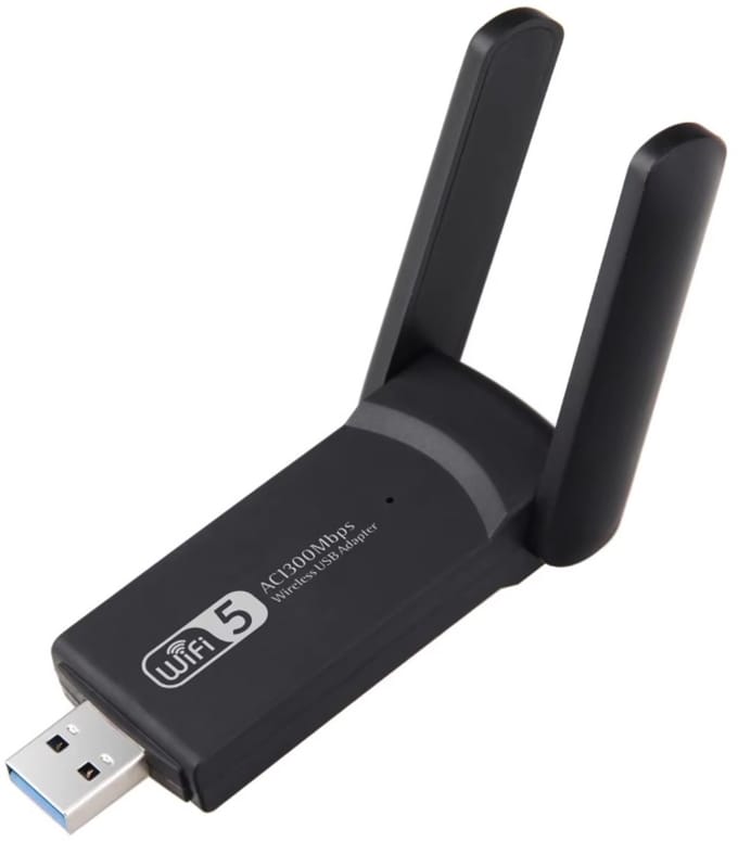 WiFi USB Adapter – Dual Band 2.4 & 5GHz – 1300 Mbps – Met Antenne – Plug & Play