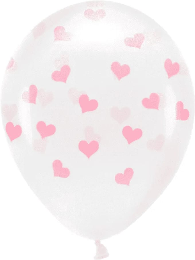 PartyDeco - Eco Ballonnen 33 cm - Crystal Clear roze harten - 6 stuks